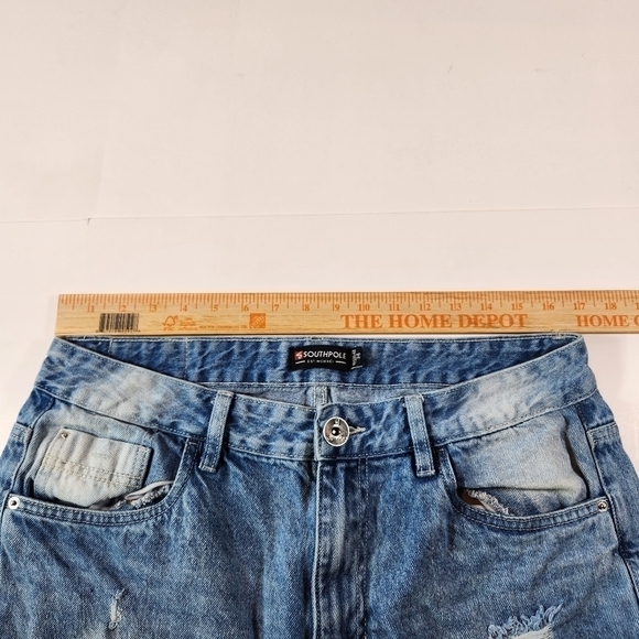 SOUTHPOLE Men 34 Denim Shorts Distressed Faded Bleached Destroyed Baggy Long Y2K - Picture 6 of 8